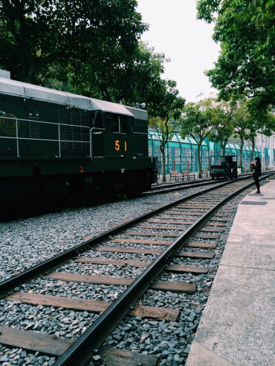 Walked on the old railway and sit on the old train。I was waiting for the train and came back to my childhood.