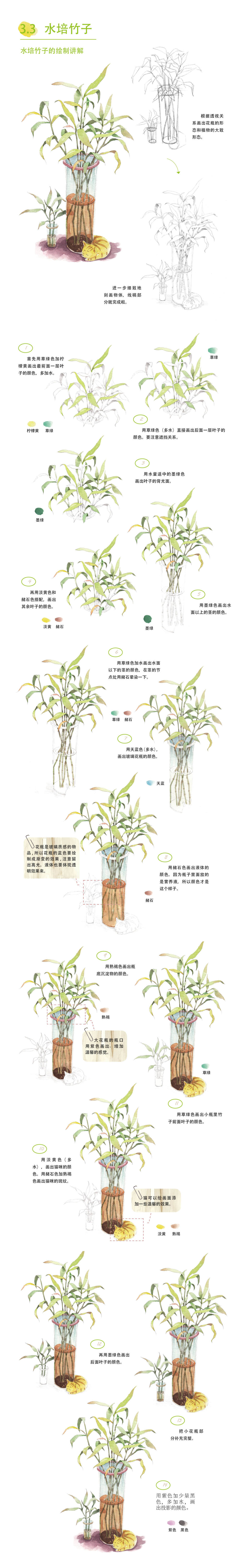 本案例摘自爱林文化主编、人民邮电出版社出版的《水彩绘森活》——水培竹子
