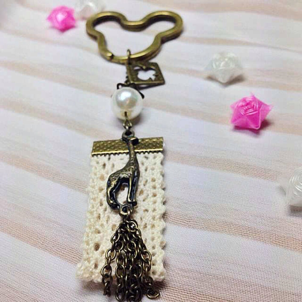 蕾丝花边绳复古小鹿钥匙链