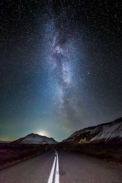 milky way over road, Iceland