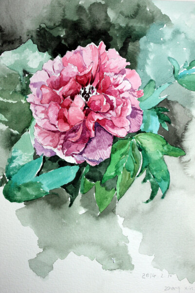 水彩花卉，只是简单铺了大块色。小练习