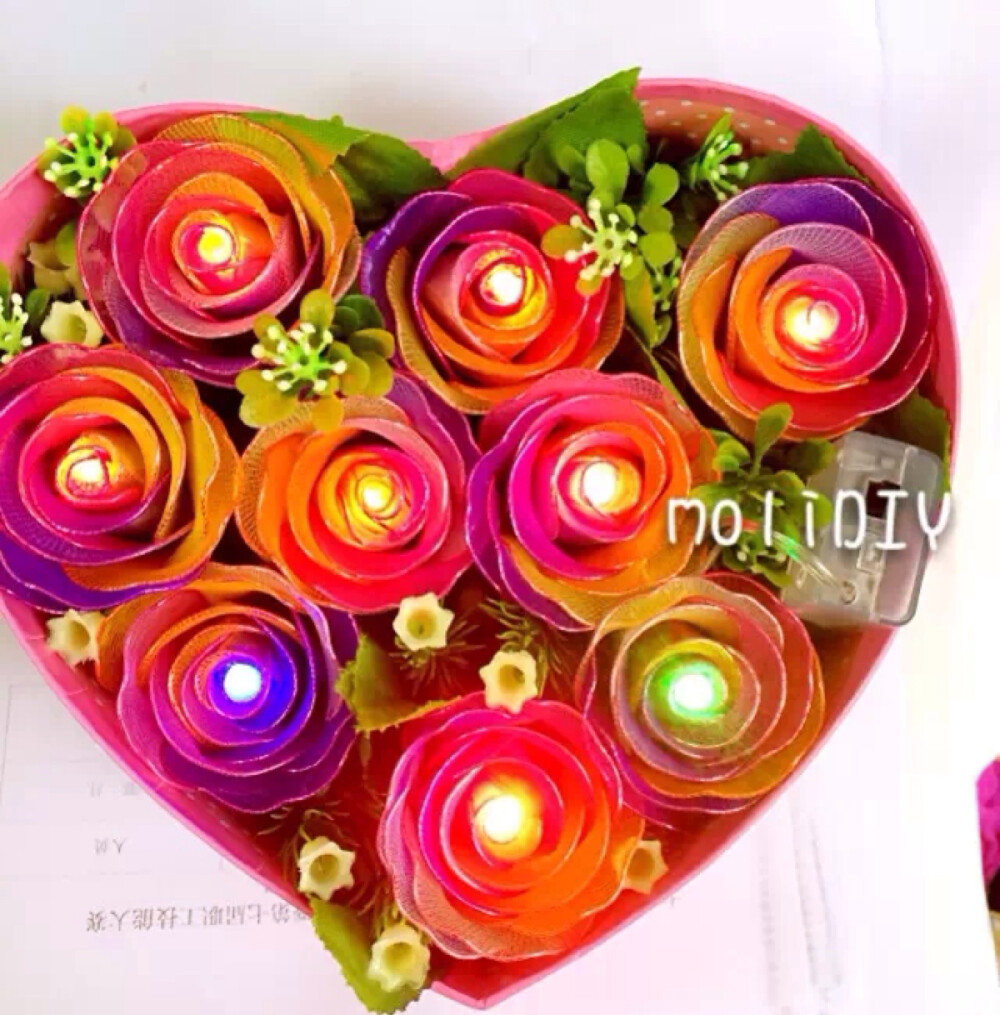 小茉莉水晶diy纯手工制作丝网花9朵彩虹玫瑰情人节表白神器169元