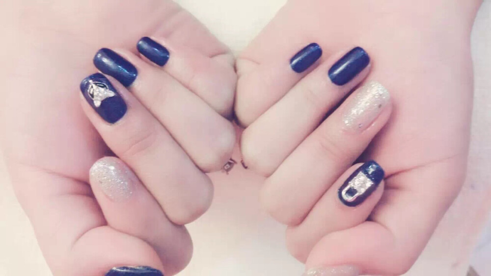 亮片蓝色银色光疗