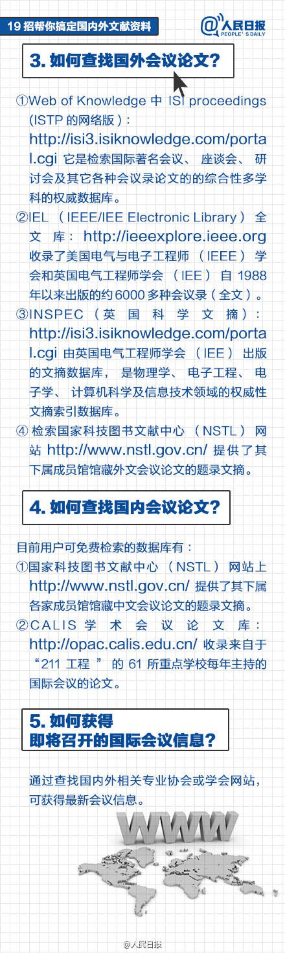 【文献怎么读？】①先看综述，迅速了解研究领域；②有针对地选择文献：关键词、主题词检索；检索某个作者；参考综述检索；③如何阅读文献：注重摘要；通读全文；归纳总结（英文文献注意确立句子架构）；增加阅读量，由量变到质变；④提高阅读效率：集中时间看文献；做好记录和标记。