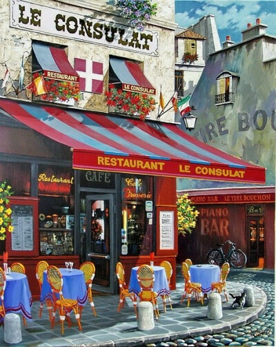 Аркадий欧洲街景油画: Restaurant Le Consulat