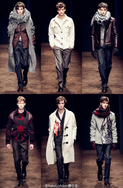 #2015秋冬米兰男装周 SalvatoreFerragamo Fall 2015 真正的“高瘦美”是敢于直面巨大围巾的包裹，而不用担心变成霍比特人的。花鸟印花绣于各式单品中，无次序的层叠混搭营造一种精心设计的凌乱美感。无论是具有岁月…