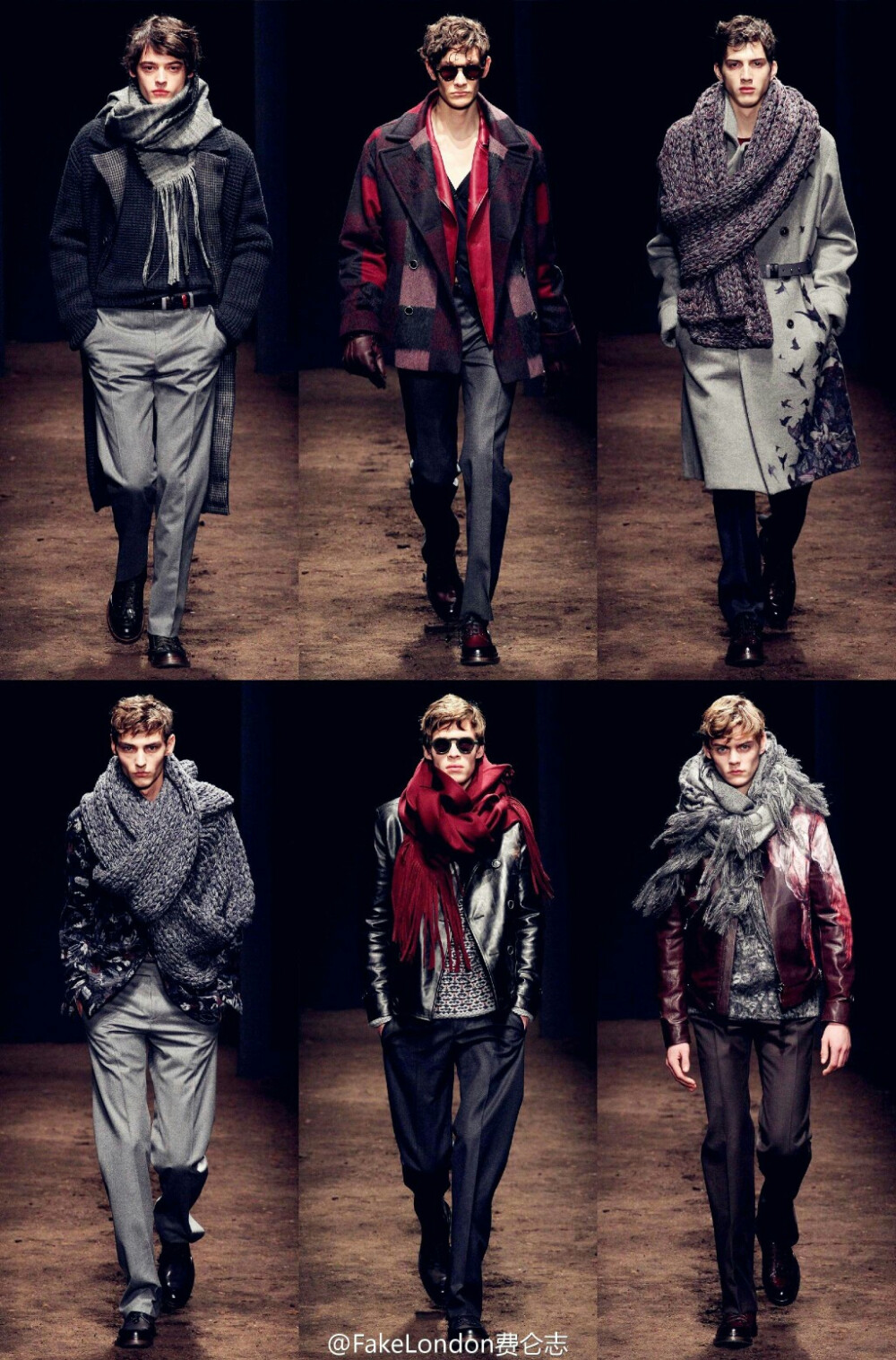 #2015秋冬米兰男装周 SalvatoreFerragamo Fall 2015 真正的“高瘦美”是敢于直面巨大围巾的包裹，而不用担心变成霍比特人的。花鸟印花绣于各式单品中，无次序的层叠混搭营造一种精心设计的凌乱美感。无论是具有岁月感的夹克，还是温暖舒适的毛衫，拥有一条硕大的围巾作为配饰才是其中的精妙之道。