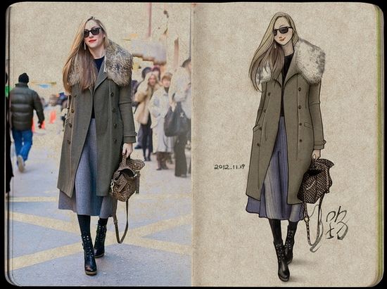 时尚街拍手绘插画