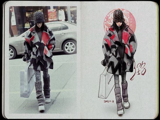 时尚街拍手绘插画