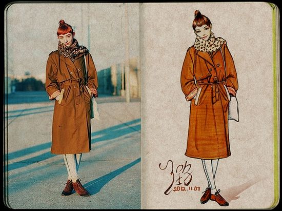 时尚街拍手绘插画