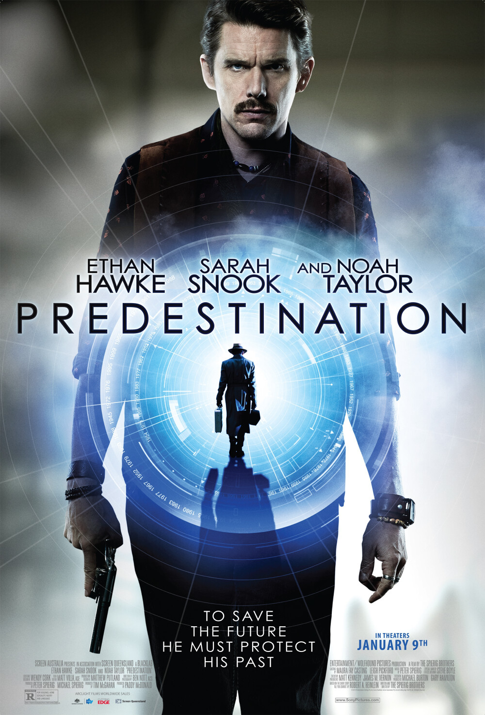 《前目的地 Predestination》导演 迈克尔·斯派瑞 Michael Spierig 彼得·斯派瑞 Peter Spierig 主演 伊桑·霍克 Ethan Hawke 莎拉·斯努克 Sarah Snook 这个故事也是剧情非常的牛，一个人把所有的活都干了，自己和自己在一起生下自己，被自己招募，最后杀死自己…………话说，这样的事情真的有逻辑性么？