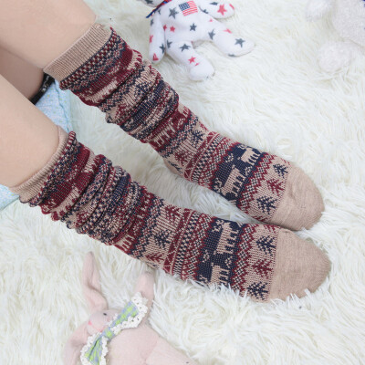 tutuanna 秋冬羊毛中筒袜 女 冬季图案小腿袜 及膝袜