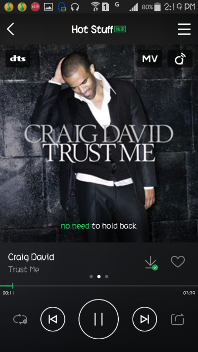 ♡《Hot stuff》Craig David. 刚刚有提到《Hot stuff like Jagger》既然这首改编的曲子一部分是老五的《Moves like Jagger》,那么剩余部分就是另一首曲子了,真歌名也是《Hot stuff like Jagger》歌名前一部分，果真…