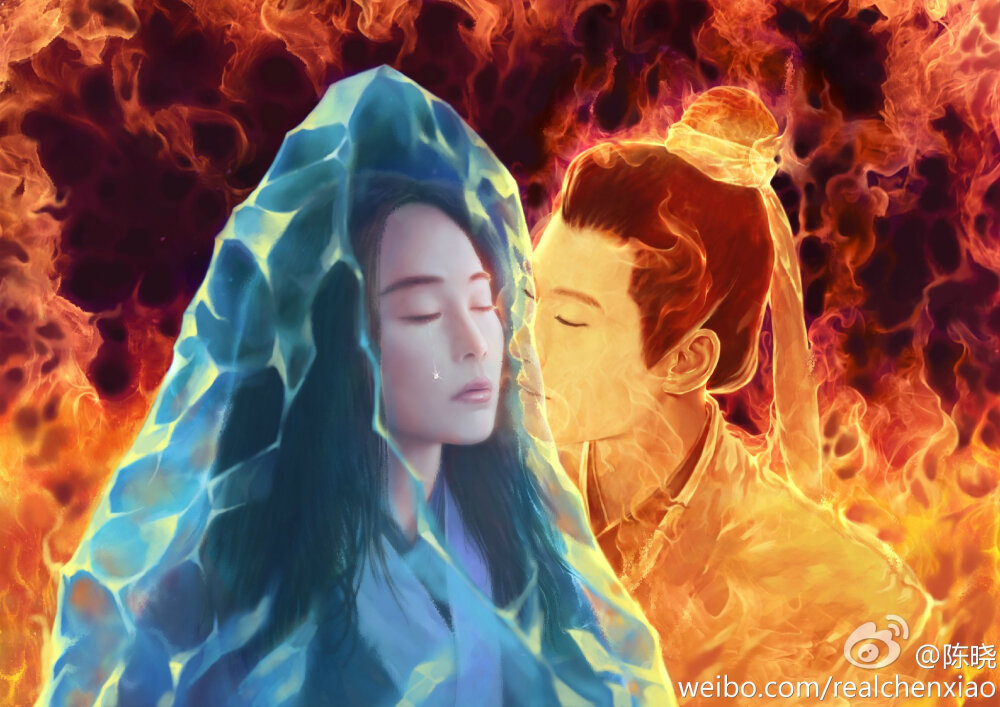 #神雕晓画#第一篇，@陈翔橙 @张馨予 ，一生所爱隐约。。。在冰火间[心] cr.陈晓