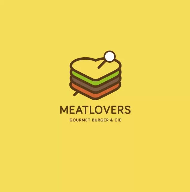 有心形三明治图形的Meatlovers Gourmet Burger &amp;amp; Cie的LOGO很形象，同时也保持了极简主义和现代感。这说明即使是具象图形，也可以很有趣，出人意料。