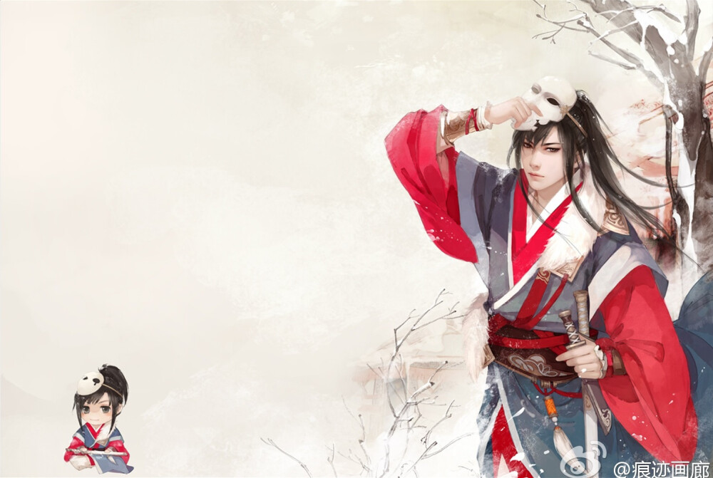 古风 美男 原创 水墨 插画 【画师：痕迹】