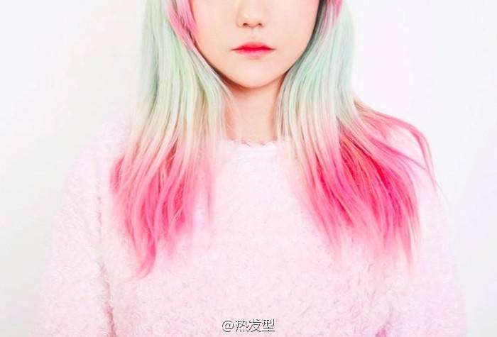 原宿渐变薄荷绿粉色发色