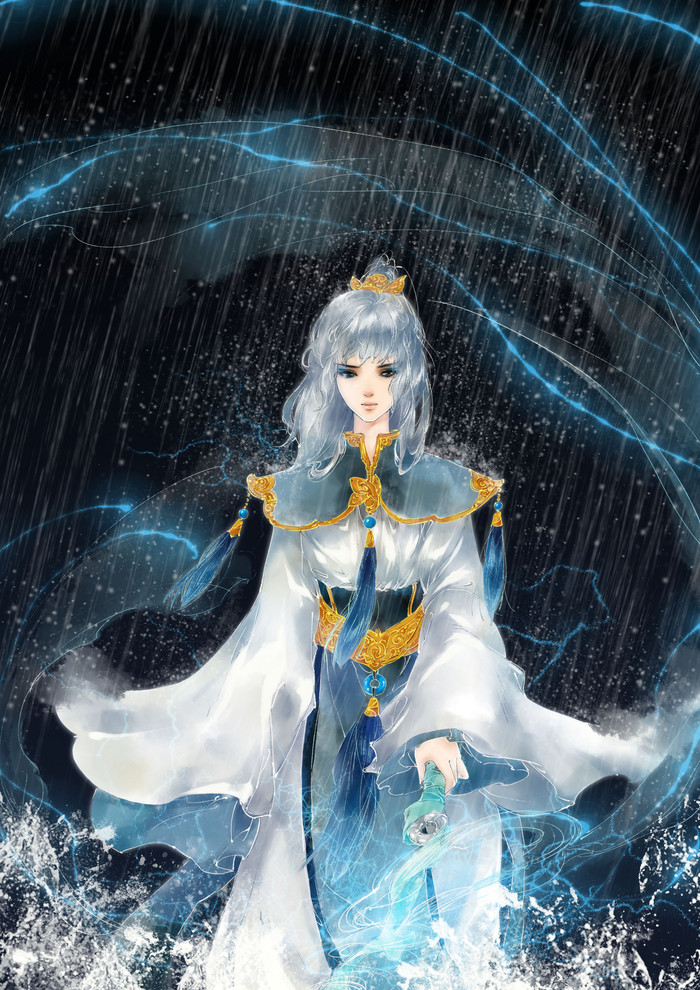 原创清新水彩少年古风插画画师清茗