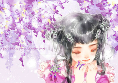 原创 清新 水彩 少女 古风 插画 【画师：清茗】