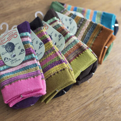 ［油画棒］日系 北欧风情 复古糖果色粗线袜女袜堆堆袜 欢寻