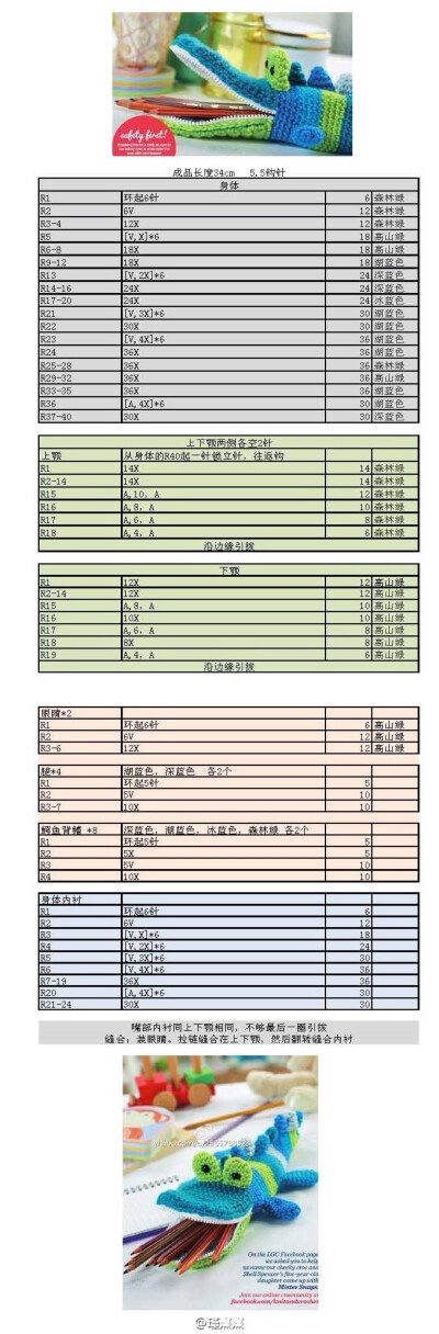 钩针 编织 实用包包 鳄鱼笔袋 小动物文具袋 图解教程 小闹娘转发收藏