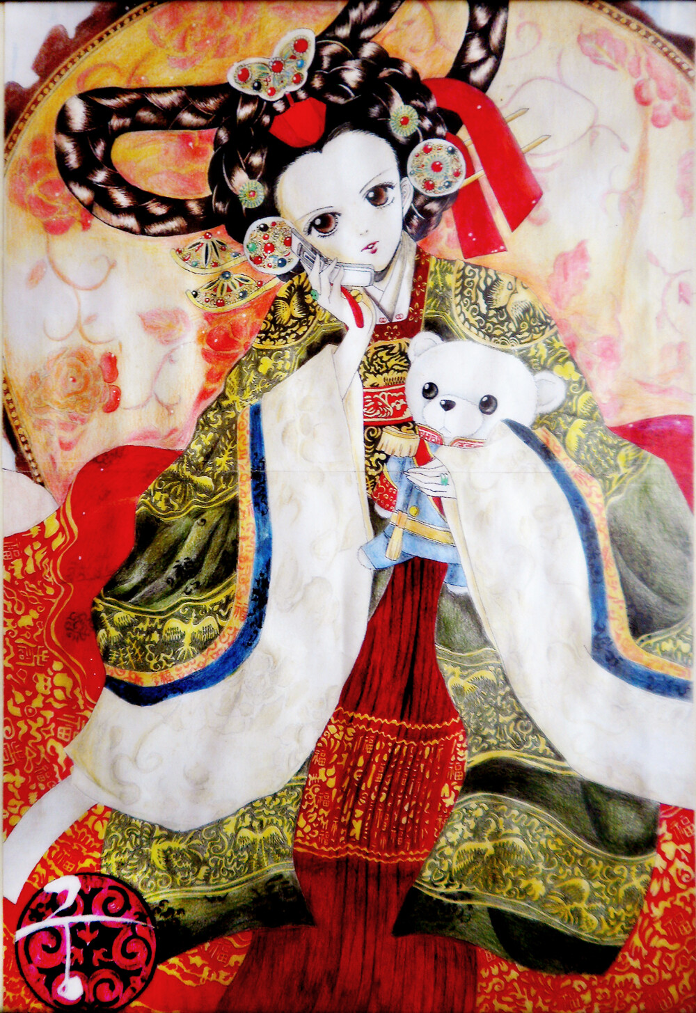 宫 彩铅 韩服 插画 2007