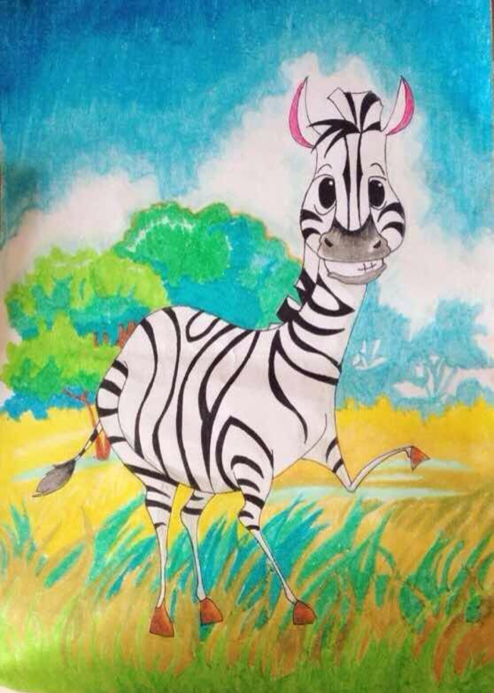 蜡笔画小斑马可爱嘛