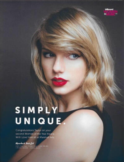 Taylor Swift去年登上《Billboard》杂志“Billboard's Woman of the Year (年度女性)”特刊内页图出炉！