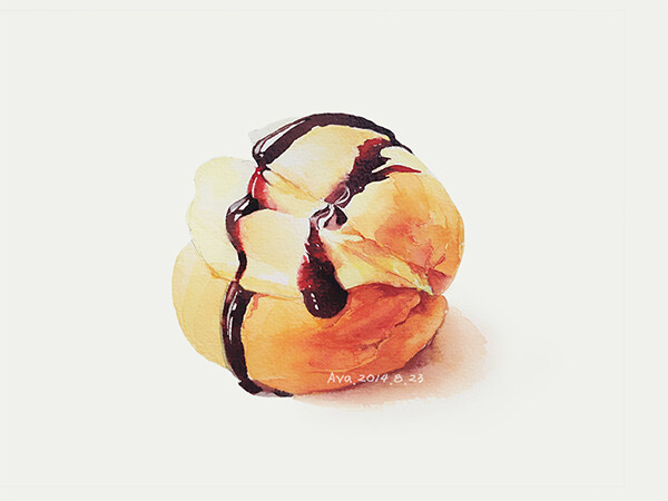 大瞿ava水彩甜品插画美食水彩插画，泡芙