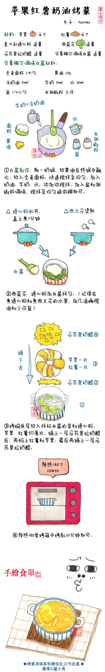 【苹果红薯奶油烤菜】先熬白酱，再做！底料可以换上自己喜欢的菜！来自：Norma 的方子！要烤箱菜的快出现！