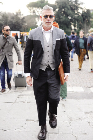 Nick Wooster 作为美国著名精品百货店Neiman Marcus、Bergdorf Goodman的男装时装总监，NickWooster不仅是买手界的元老，其经典隽永、腔调十足的个人着装风格，更让他成为街拍界的大神，四大时装周的明星，Nick Wooster向来是街拍摄影师们的最爱。@夏@