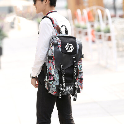 2015韩版双肩包 男包背包学生书包 帆布男士迷彩涂鸦国旗背包