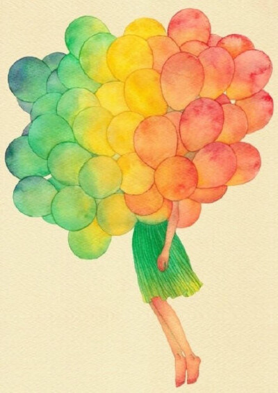 意境 水彩 插画 女生 唯美