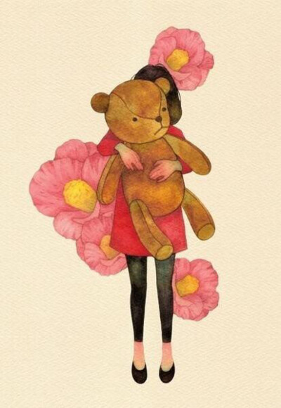 意境 水彩 插画 女生 唯美