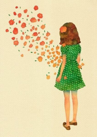 意境 水彩 插画 女生 唯美