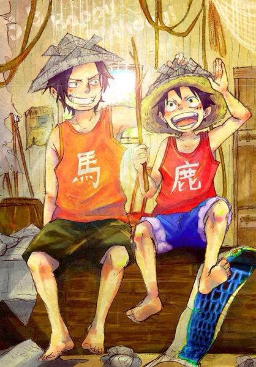 动漫 海贼王 ONEPIECE 海贼壁纸 两兄弟 艾斯尼桑 路飞小男神