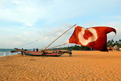 Negombo | 类似船帆的船只，之后在明信片上看到了。这支船的大叔，和我们说刚出航拍片回来，旁边的几个人都抗着设备。莫非现在出海不是为了捕鱼，而是为了拍片？