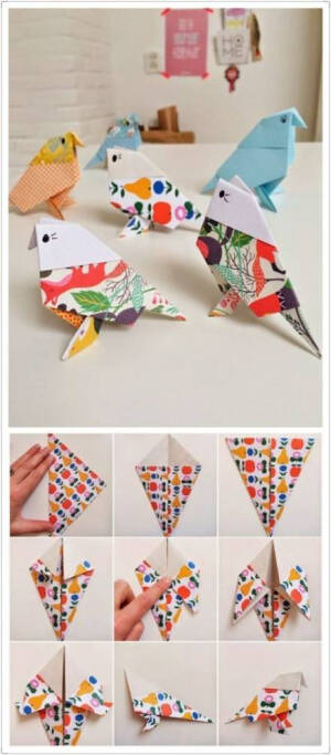 各种可爱的小鸟、小鸡、猫头鹰折纸，快跟宝贝一起学折吧！