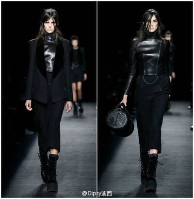 Alexander Wang F/W 2015┃王大仁这一季的暗黑世界是哥特与摇滚同街头运动风的合体，秀场上抢尽风头的是大仁家的时髦侄女Aila Wang和卡戴珊家的黑妹North West，不仅仅只是人小鬼大头排看秀，秋冬新系列还没发布就已…