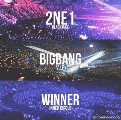 bigbang 黄色的皇冠灯 2ne1 粉红色的 winner WWIC2015首尔场蓝紫色的应援灯。好美啊。还希望有一个红色的场面,…ikon新女团