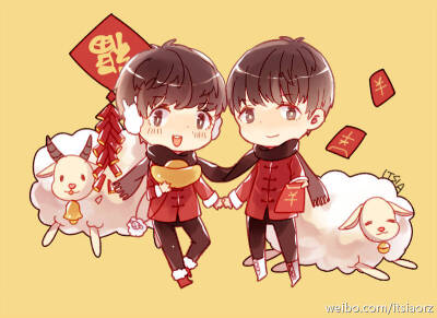 tfboys roy karry 王源 王俊凯 新年快乐 手绘 cr.微博@伊它它它它