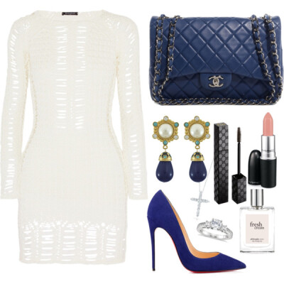 A fashion look from February 2015 featuring white cotton dress, pointy toe pumps and chanel shoulder bag. Browse and shop related looks.