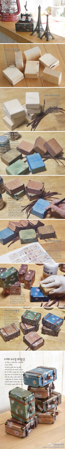 用小木块DIY的迷你复古行李箱～太Cute了~
