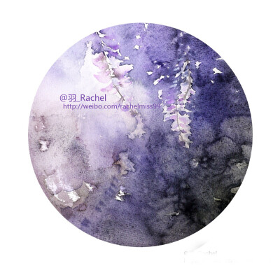 水彩手绘作品，四季印象之紫藤梦。最爱的还是光影迷茫，风吹摇曳的那些瞬间。