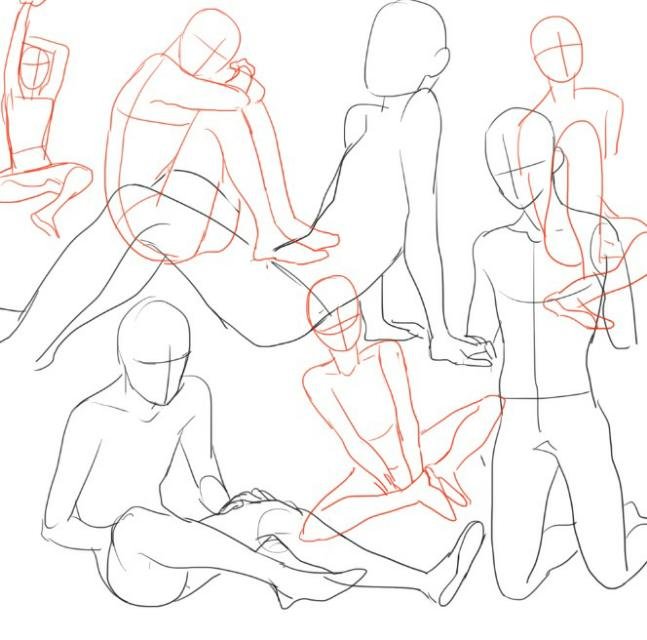 动漫教程人物坐姿人体图转自空间侵删