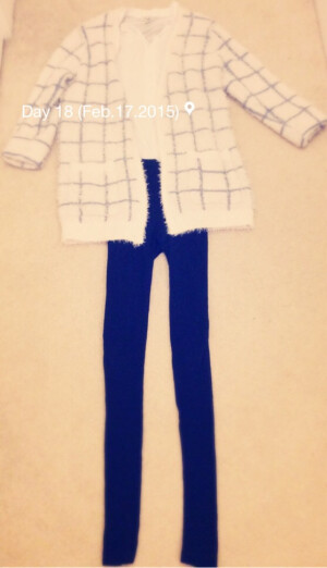 格子格子！个人比较喜欢这种的感觉，米蓝格子开衫，白色雪纺衬衫，加黑色打底裤。这么看来黑色打底裤着的也算是必买item了。