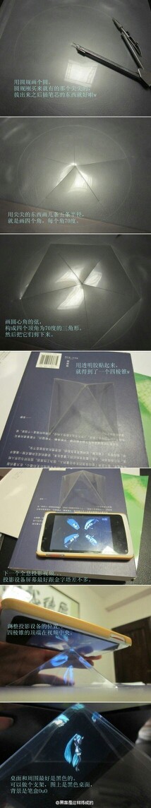 网上分享一个教程给大家，一张图教你如何手工制作全息投影！这个真是太神了....简直棒