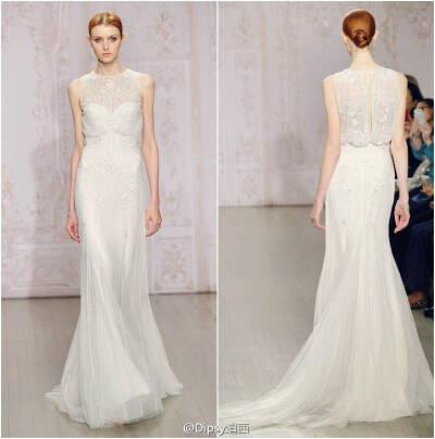 Monique Lhuillier Fall 2015 婚纱系列┃灵感来自芭蕾女伶的绮丽珠宝盒，设计师形容那些梦幻的色彩正是特别用桃花,薰衣草以及薄荷叶来为新娘而编织的仙女梦..... 转自微博