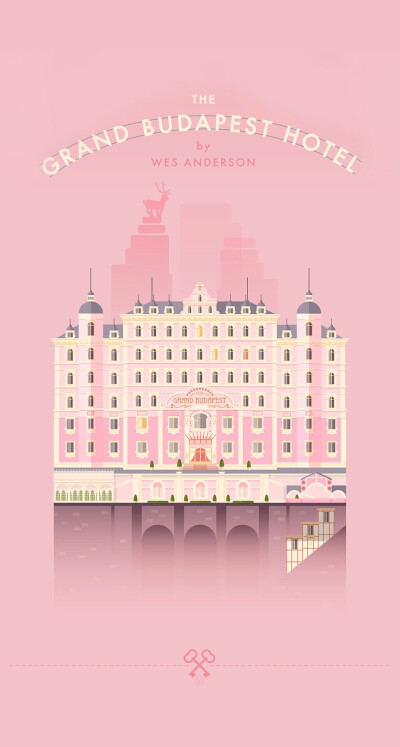 The Grand Budapest Hotel-壁纸 iPhone 平铺 桌面 手绘 粉红