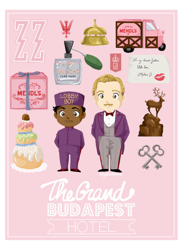 The Grand Budapest Hotel-壁纸 iPhone 平铺 桌面 手绘 粉红